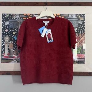 Nine West Wine Textured Short Sleeve Knit Top